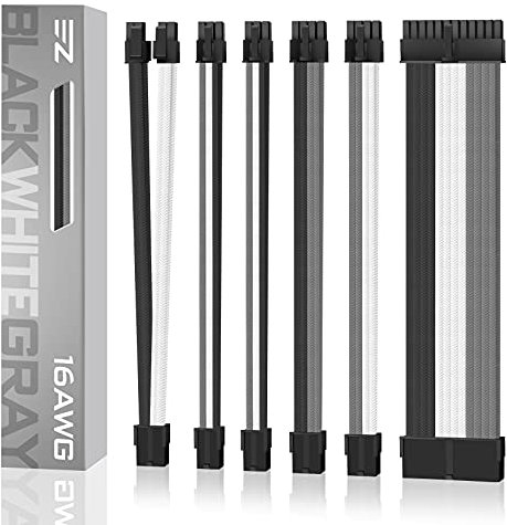 EZDIY-FAB MOD Sleeved Cable - Cavo Prolunga per Alimentatori con Extra Sleeves 300mm-Nero Bianco Grigio