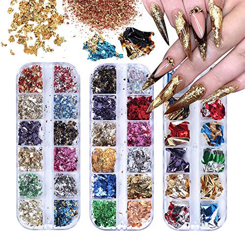 EBANKU 36 Color Nail Foil Flake Laser Holographic Nail Paillette Chip for Nail Art Decoration DIY Nail Glitter Flake Decals for Party Festival