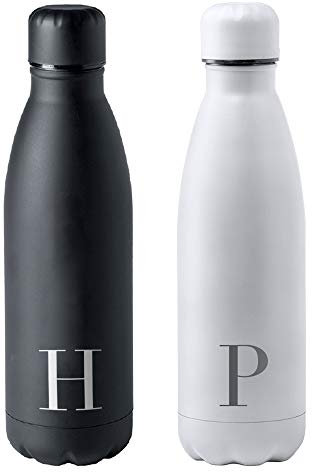 eBuyGB Personalised 790ml Stainless Steel Reusable BPA Free Matt Water Bottle - Custom Initial - Use for School, Gym, Outdoor, Yoga & Sports (Black)