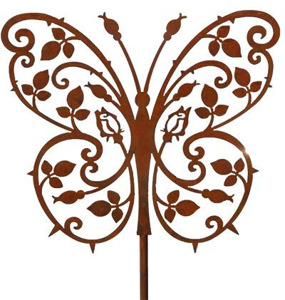 Bornhöft Gartenstecker Rosen Schmetterling Blumen Beetstecker Topfstecker Metall Rost Gartendeko Edelrost rostige Dekoration 149cm