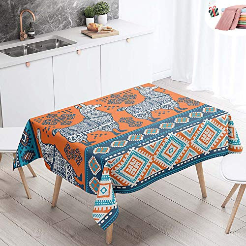 Morbuy Mantel Rectangular Bohemia 3D Impresión Manteles de Mesa Impermeable Antimanchas Lavable Manteles para Cocina o Salón Comedor Decoración del Hogar (Alpaca Naranja,90x90cm)
