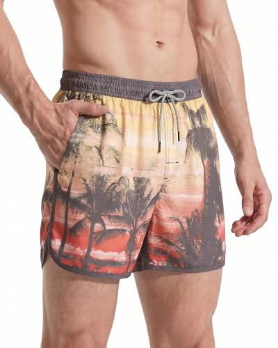 maamgic Mens 5 Short 70s 80s 90s Vintage Swim Trunks Quick Dry Bathing Suits Swimming Shorts Swimsuits Board Shorts,Coconut Tree Sunset,XS