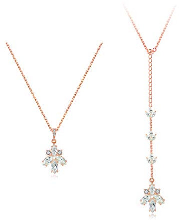 CherLove Sterling Silver Backdrop Wedding Bridal Necklace, 14k Gold Plated S925 Brides Bridesmaids Back Necklace for Backless Dress Prom Jewelry, Sterling Silver, Cubic Zirconia