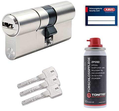 ToniTec Set aus Abus Bravus 2000 MX Türschloss mit Sicherheitskarte modular Schließzylinder gleichschließend N&G inkl. 3 Schlüssel und ToniTec Pflegespray - Größe 40/65