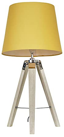 MiniSun | Distressed Wood and Silver Chrome Tripod Table Lamp with a Mustard Light Shade | Home Décor, Bedside & Desk Lamp | Includes Bulb [3000K Warm White]