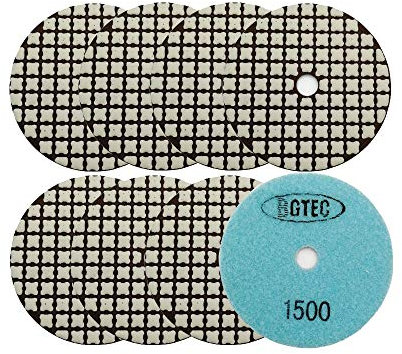 BGTEC 100mm Trocken Diamantpolierkissen Einstellen, 8 Stück #1500 Pads Kit für Granit Marmor Stein Quarzfliesen Betonboden Kanten Arbeitsplatte Polieren