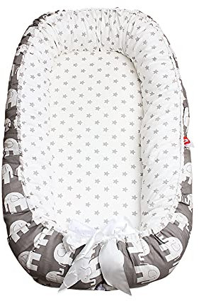 SONARIN Babynest babynestchen 100% Baumwolle,multifunktionales Kuschelnest für Babys,hypoallergen, mit Kissen, tragbar,Nestchen Reisebett für Babys und Säuglinge(Elefanten-Grau)
