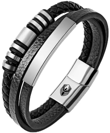 SHIEAGLELD Bracciale Uomo Pelle, Classico Cuoio Braccialetto Uomo, con Calamita Fibbia in Acciaio Inossidabile ed Esclusivo Portagioie per Braccialetti l'idea di Regali