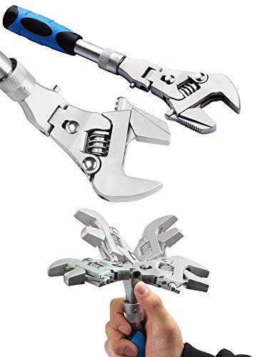 DADEA Flexibler verstellbarer Schraubenschlüssel, 25,4 cm, 5-in-1, klappbarer Rüttelkopf, zur Reparatur von Wasser, Strom, Klimaanlage, Badezimmer, mit 180 Grad drehbarem Kopf