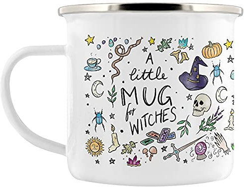 Grindstore Mug en émail blanc A Little Mug for Witches