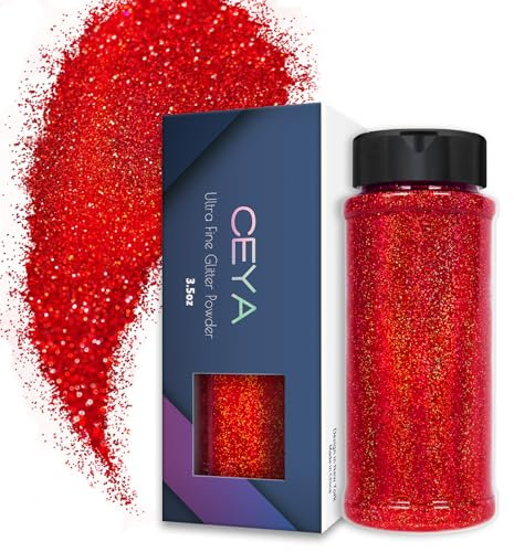 Ceya Holografischer ultrafeiner Glitzer, 3.5oz/100 g, Laser rot, feiner Premium-Kunst, feiner Premium-Laserpulver, für Epoxidharz, Handwerk, Becher, Schleim, Nagelkunst, Festival, Malerei