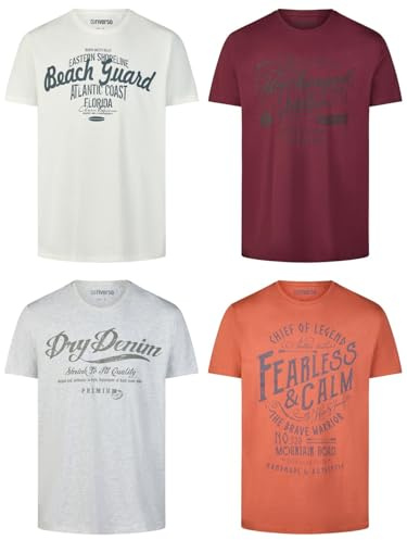 riverso Tshirt Herren Baumwolle Regular Fit RIVLeon 4er Set Pack Rundhals | Kurzarm Sommer Tee Shirt Print Grün Blau Weiß Grau Rot Orange S M L XL 2XL 3XL 4XL 5XL