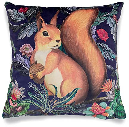 Obal William Morris inspirierte Kissenbezüge, originelles Design, Samt-Kissenbezug, quadratisch, dekorativ, für Sofa, Bett, Couch, Wohnzimmer, Schlafzimmer, 45 x 45 cm, Wald-Sqirrel, 1 Stück