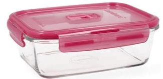 Boîte hermétique rectangulaire en verre Pure Box Rubi avec couvercle rose, 1,22 l, LUMINARC.