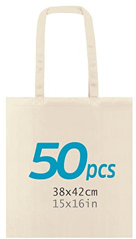 ENERGY FUSION - 50 STÜCK Baumwolltasche 38x42 cm unbedruckt, Tragetasche, Baumwollbeutel, Einkaufstasche, Jutebeutel, Stoffbeutel Einkaufsbeutel zum bemalen Natur -
