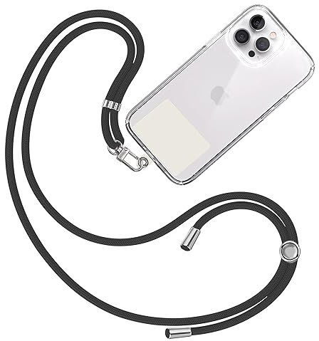 TBOC Cordón Correa Cuerda Universal [Negro] Colgar Funda Teléfono Móvil en Cuello - Cinta Cadena Colgante con Parche [Blanco Ice] de Plástico - Cuerdas Colgador Lanyard con Enganche Porta Móviles