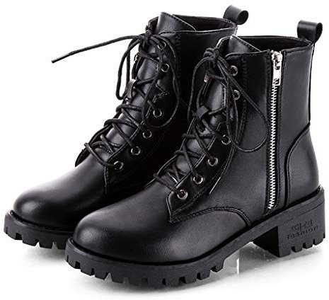 Kobilee Donna Stivaletti Invernali Eleganti Morbidi Ankle Chelsea Boots Stringati Pelle Cowboy con Tacco Nero 36 EU Waterproof