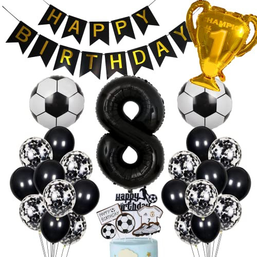 Football Ballon 8ème Anniversaire Ballon Hélium Noir 8ème Anniversaire Garçon Décoration De Gâteau Football Anniversaire Décoration 8 Ans Enfants Fête D'anniversaire Décoration 8ème Anniversaire Décor