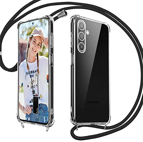 Rosyhulle Handykette für Samsung Galaxy A54 5G Hülle mit Band, Transparent Silikon Handyhülle für Samsung A54 zum Umhängen Schutzhülle mit Kette TPU Gel Stoßfest Cover Necklace Halskette Schwarz