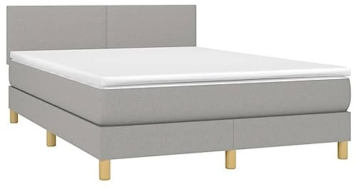 vidaXL Boxspringbett mit Matratze Doppelbett Polsterbett Bett Bettgestell Lattenrost Bettrahmen Hotelbett Schlafzimmerbett Hellgrau 140x200cm Stoff