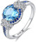 Bellitia Jewelry Damen Mädchen Verlobungsring 925 Sterling Silber Blautopas Ring Geschenk für Verlobung Jubiläum Hochzeit, Echter Topaz und Zirkonia Schmuck