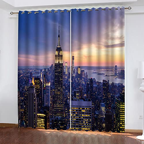 ELGISI Le Tende Tenda Stampate Con Occhielli Grattacieli Di New York 117X137Cm Tende Oscuranti Termiche Isolanti Per Camera Da Letto Finestre E Soggiorno Moderne - 2 Pannelli