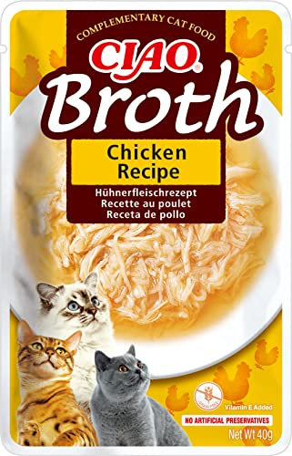 INABA Ciao Broth Katzenfutter Nass 88% Feuchtigkeit und Vitamin E, Premium Katzensuppe mit Huhn 40 g (1er Pack), 100% natürliches Fleisch, Getreidefrei, Zuckerfrei