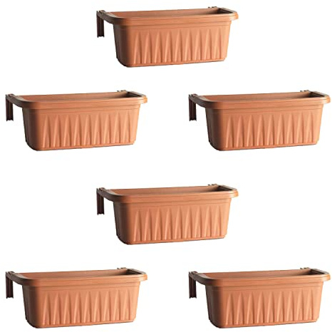 FRANKYSTAR Rondine 50 - set di 6 balconiere da 50cm con agganci regolabili e riserva d'acqua (Terracotta)