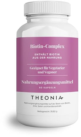 Theonia Supplément complexe de biotine - avec biotine, sélénium et zinc - Soutient les cheveux, les ongles et la peau - Végétalien, sans OGM - 60 capsules