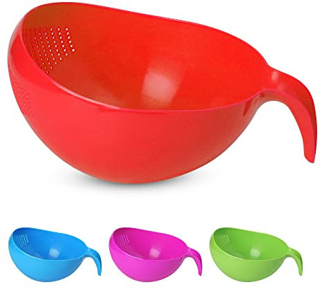 KSJONE Colino per la pulizia del riso per impieghi gravosi, ciotola per la pulizia con manico, colino per la pulizia di frutta, verdura e fagioli, 2,1 Qt (2L) (rosso)