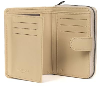 Hexagona - Portefeuille 2 Volets Stop RFID - Compatible Cartes de crédit, CNI et permis de Conduire - pour Femme - Collection Sauvage - Sable - en Cuir