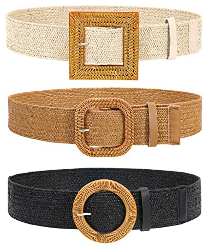 Ceinture rétro large - Élastique et extensible - Boucle en métal argenté - Pour femme