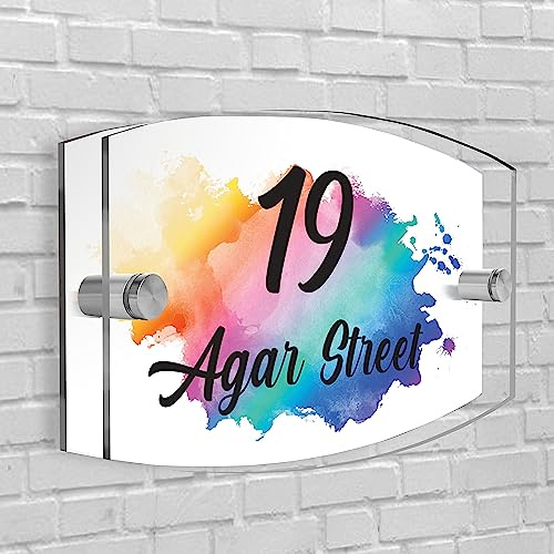 House Sign Plaque Personalised Door Number Street Glasss Effect Acrylic I House signs personalised door number plaque for wall outside I Arc-Rectangle Shape (Design 23)