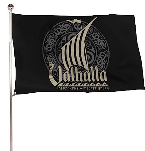 NIBABAEU Dekorative Flagge für Garten, Hof, Outdoor, Wikinger, skandinavischer Schiffsdrache, Walhalla, einseitiger Druck, Willkommensgarten, Hof, Rasen, Dekoration, 90 x 150 cm