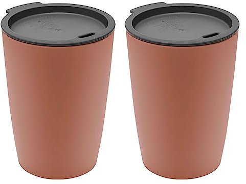 Magu 2er Set Natur-Design Trinkbecher Coffee to Go Rot ca. 310 ml aus einem Polymer aus natürlichen Materialien Mehrwegbecher Kaffeebecher