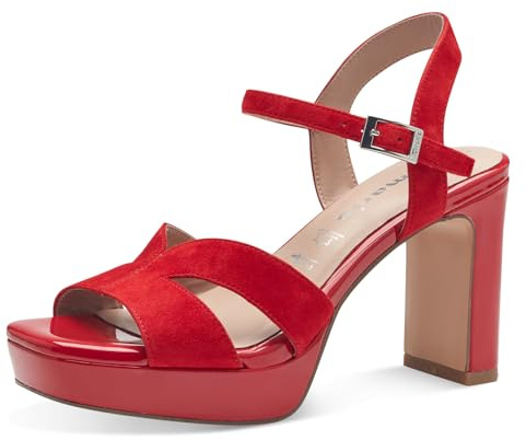 Tamaris Damen Sandalen mit Absatz Leder Blockabsatz Sommer; RED/rot; 36 EU