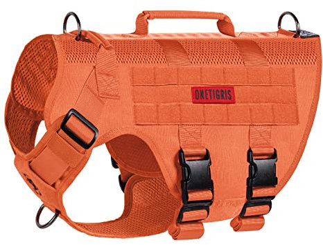OneTigris Hundegeschirr Kleine Hunde, AIRE MESH Taktisches Anti Zug Geschirr mit 2 Griff Verstellbar Brustgeschirr No Pull Dog Harness Atmungsaktiv Orange XS