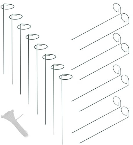 MANCHAP 16 PCS 40cm Single Stem Plant Support Stakes with 10cm Cable Ties, Garden Metal Plant Support Ring Cage for Flower, Orchid, Rose, Peony