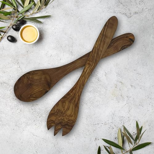Générique Set Ustensile de Cuisine Fourchette & Cuillère en Bois d'Olivier Bois Provence 25cm