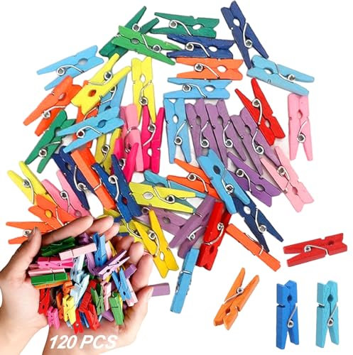 120 Stück Mini Wäscheklammern Bunt 2.5cm Mini Holzklammern Klein, Mini Wäscheklammern Holz Klein Holzklammer Deko Klammern für Fotowand Notizen und DIY-Projekten