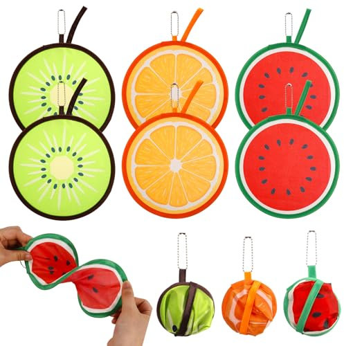 Radsocken 6 Pcs Folding Fan,Fruit Foldable Hand Fan,Summer Handheld Folding Fan,Portable Beautiful Patterns Display Fans,Round Hand Fan for Home Personal Decoration Party Wedding