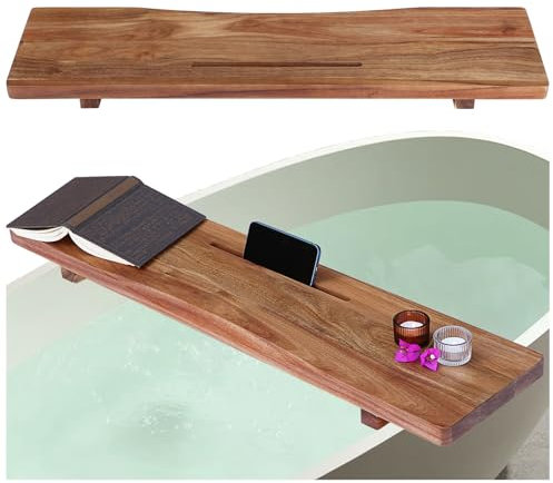 Premium Badewannentablett aus Akazienholz, 3,1 cm, mit verstellbaren Beinen, minimalistisches Design, Badewannenzubehör für die meisten Badewannen, ideal für Frauen