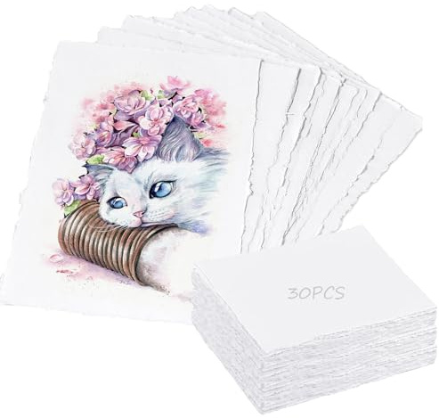 30 Stück Büttenpapier, Aquarellpapier A6, 300GSM Hochdickes Material | Reispapier, A6 Papier, Skizzen, Einladungsdruck, Dickes Papier, Samenpapier,für Gemälde Einladungen Schreiben Diy Kunst