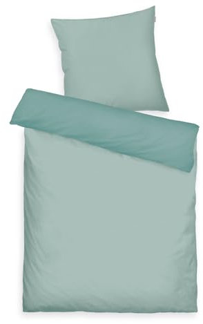TOM TAILOR Satin-Bettwäsche, 80x80 cm + 155x220 cm, 100% Baumwolle/Satin, mit Doppelnaht am Kissen, Wendemotiv und farbigem Markenreißverschluss, TWO-TONE SOLID COLORS Türkis (Fresh Sage)