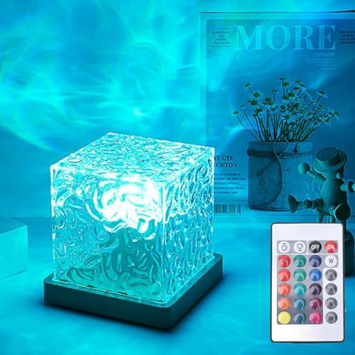 Growalleter Ocean Wave Projector Light, 16-Color LED Shower Lamp with Remote, 3D Water Ripple Projection, Romantic Ambient Lighting for Kids Room, Relaxation, Bedroom, Bathroom & Night Light