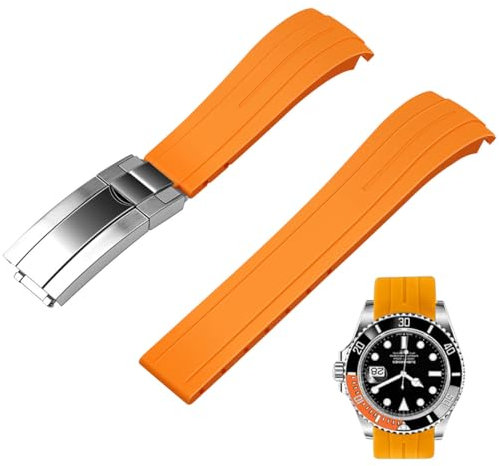 Juntan Cinturino 22mm per Orologio, Cinturini Silicone Curvo, Cinturino in Gomma Conico per Uomini Donne con Fibbia Subacquea Classica Arancione
