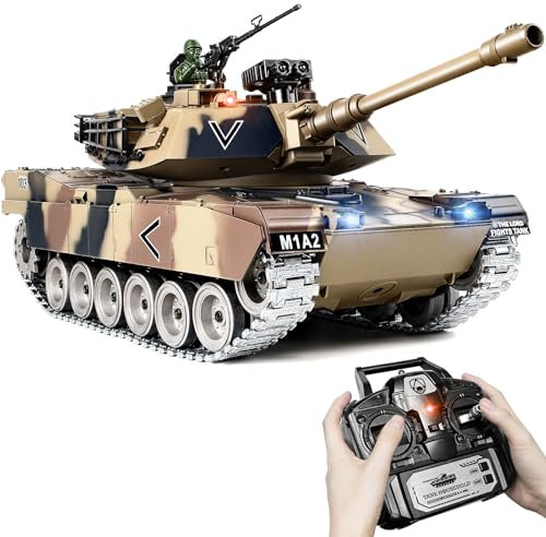 Supdex 1:18 RC Panzer M1A2 Abrams, 2.4GHz Panzer Ferngesteuert mit Schussfunktion, Ferngesteuertes Militärfahrzeug mit Metallketten, Rauch, Licht, Sound, Armee Spielzeug für Kinder Erwachsene