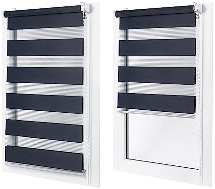 Doppelrollo ohne Bohren – Sichtschutz und Sonnenschutz, Klemmfix – Marineblau, 50 cm breit (Stoffbreite) x 120 cm hoch (Fensterhöhe) – Duo Rollo für Fenster/Tür, lichtdurchlässig/verdunkelnd