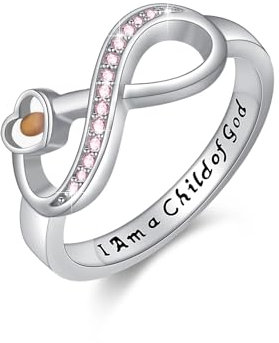 Infinity Ring 925 Sterling Silber Senfkörner Herz Ring Unendlichkeit Ring mit Senfsamen Schmuck Weihnachten Kommunion Geschenk für Damen 7# Ring - I Am a Child of God