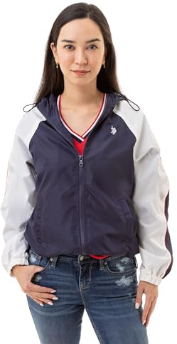 U.S. Polo Assn. Windbreaker mit Kapuze und Raglanärmeln für Damen, mit Paspelierung, Poly-Mesh-Futter, Nachtblau, L